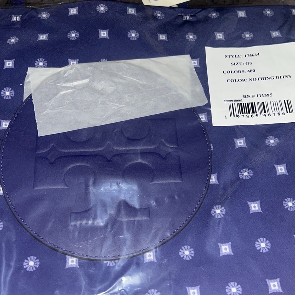 Tory Burch Ella Printed Recycled Polyester Tote Bag Purple & White NWT - Picture 7 of 10